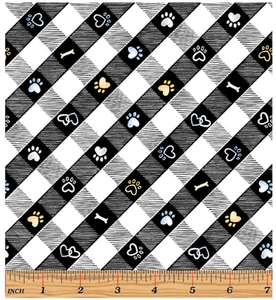 Think Pawsitive: Black Puppy Lane Plaid- By Benartex Sold By the Yard - Picture 1 of 1
