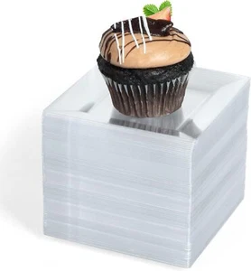 50 Plastic Square Plates - 4 Inch Clear Disposable Plates for Dessert, Salad or - Picture 1 of 9