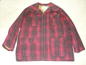 Men's Vintage Woolrich Buffalo Plaid Mackinaw Lined Wool Hunting Jacket Size 44 - Picture 1 of 9