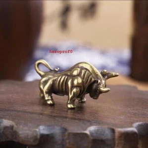 Solid Brass Bull Figurine Statue Animal Figurines Indoor Desktop Decoration - Picture 1 of 3