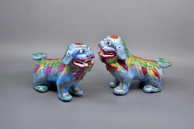 Figura antigua, china, par, porcelana, leones fu 7 x 5 pulgadas Foto 1 de 4