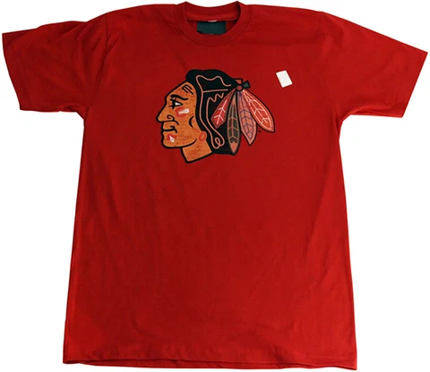 Chicago Blackhawks Antigua Red Distressed Mascot Logo T-Shirt - 5210 Cover