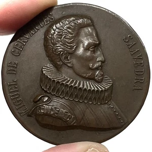 1904 Spain Classic Bust Miguel de Cervantes Castle 48 mm Bronze Congress Medal - Picture 1 of 2