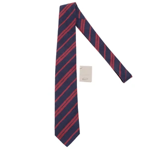 Paolo Albizzati NWT Neck Tie in Navy Blue & Red Stripes Cotton & Silk Blend - Picture 1 of 8
