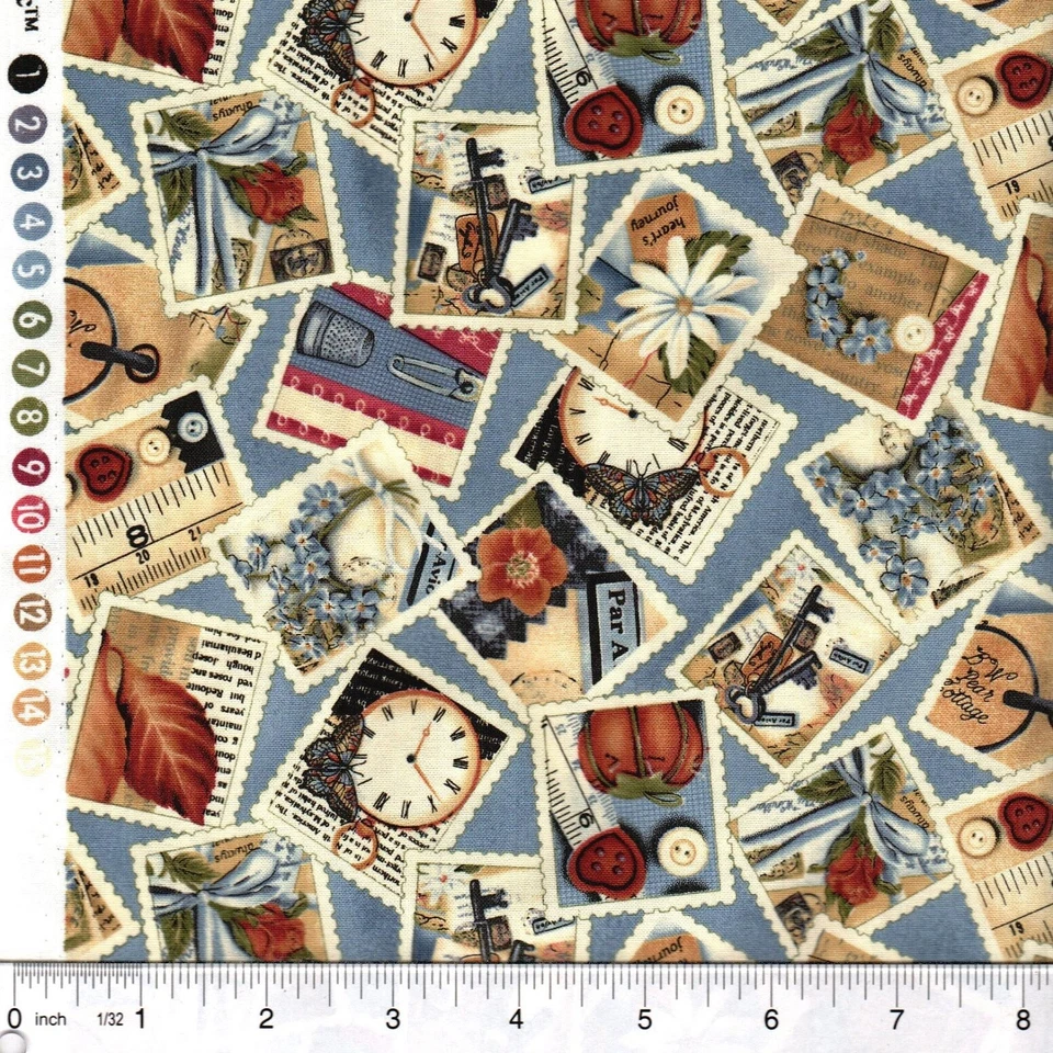 Estampillas de colección Memory Lane azul arándano 100 % algodón tela rara - ELIGE EL TAMAÑO Foto 1 de 1