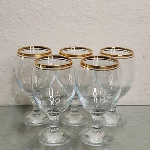CIRCLEWARE PARISIAN SET of Five GOLD DOUBLE RING WINE GLASSES 11.5 Oz Beverage 6 - Picture 1 of 6