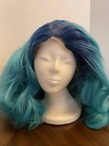 Wig Mermaid Green Blue Ombre Wavy Shoulder Length Quality Cap Costume Cosplay - Picture 1 of 7