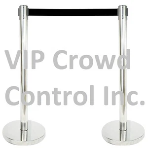 STANCHION, 2PCS SET, 36" MIRROR S.S. WITH 12" FLAT BASE AND 78" BLK BELT - Picture 1 of 5