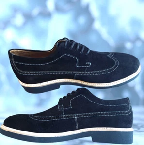 Men Donald Pliner Gareth Zb Wingtip Oxford Dress Shoe Black Suede 11.5 NIB - Picture 1 of 7