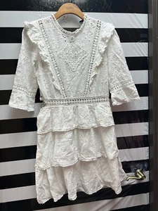 Damen ""The Kooples"" weiße Spitze/Öse gerüschte Schicht 3/4 Länge Ärmel. Größe 3. - Bild 1 von 3