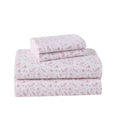 Paisley Prance Flannel 3-Piece Red Cotton Twin Sheet Set - Image 1 of 4