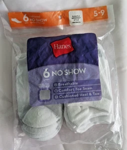 Girl's Hanes White No Show Socks 6 pack Shoe Size 5-9 New. - Picture 1 of 2