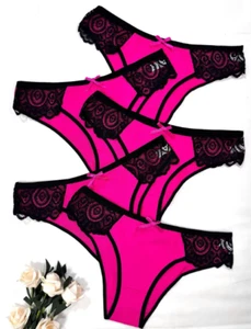 Hot Pink Cheeky Bikini Höschen mit schwarzem Spitzenbesatz Sexy Naughty Flirty Gr. M 🍑 - Bild 1 von 4