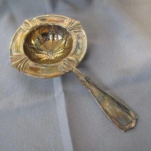 Antique Humbser German Gold Wash 800 Silver Over Cup Tea Strainer Mono 76g V414 - Picture 1 of 8