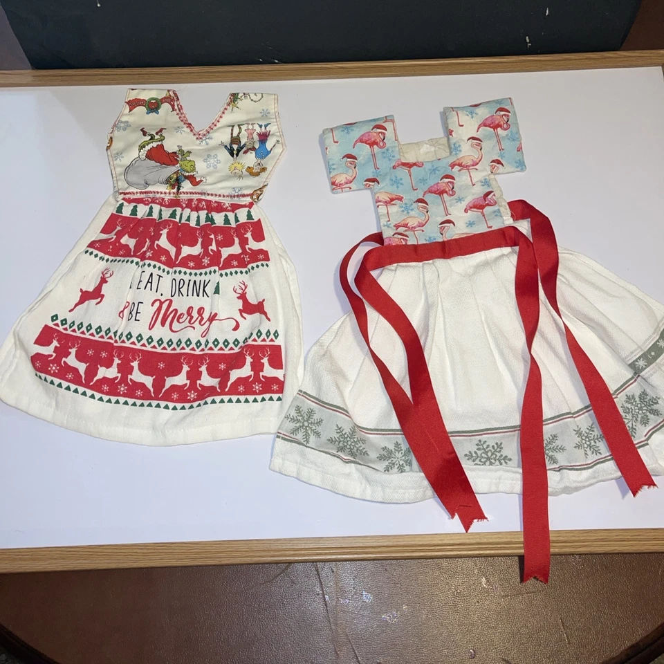 2 vestidos de cocina para horno de Navidad vintage raros Foto 1 de 4
