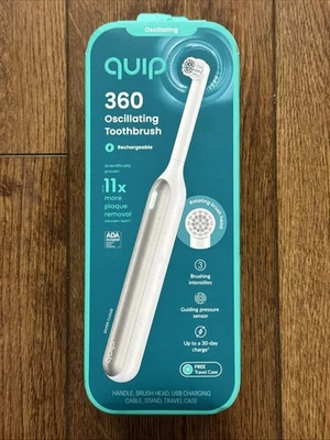 QUIP 360 CEPILLO DE DIENTES OSCILANTE RECARGABLE CON ESTUCHE DE VIAJE Blanco y Plateado (1032 Foto 1 de 4