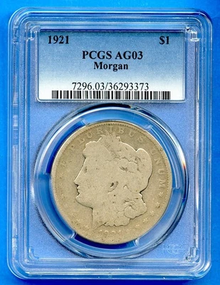 1921 P PCGS AG03 Morgan Silver Dollar $1 US Mint Coin 1921-P AG-03 Lowball - Image 1 of 3