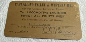 Railway Pass-Cumberland Valley & Western RR. Railroad D.P. Bowers Autograph - Picture 1 of 3