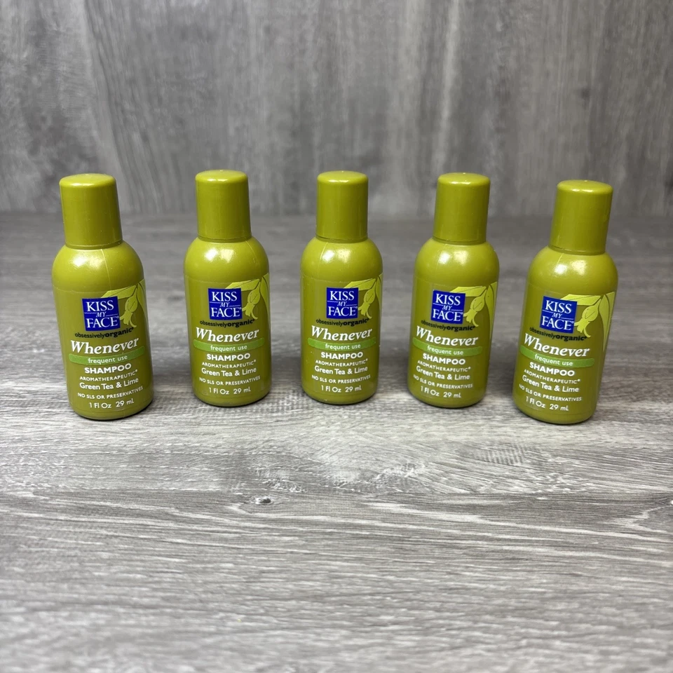 Lot of 5 Kiss My Face Whenever Travel Size Shampoos with Green Tea and Lime 1oz - Image 1 of 4