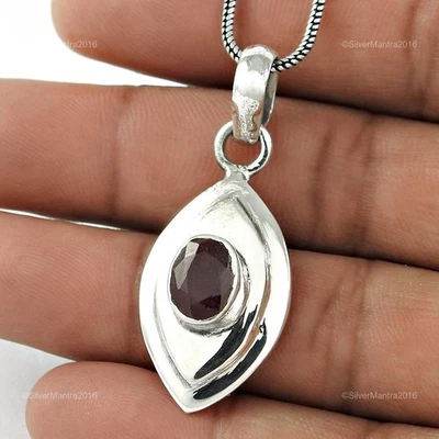 Regalo di Natale Luglio Birth Rubino Pietra Vero 925 Argento Sterling Lunetta - Immagine 1 di 4