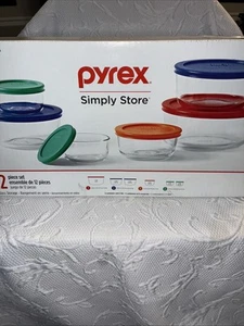 Pyrex Simply Store 12-piece Glass Storage Set, 6 Bowls & 6 Lids - 4 sizes - NEW - Picture 1 of 2
