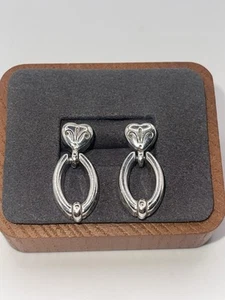 Brighton Pompeii Heart Earrings Silver Tone Door Knocker Dangle Pierced 1” - Picture 1 of 6
