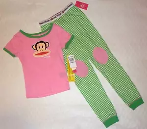 Paul Frank Julius Monkey Pink Green Gingham Shirt Pants Pajamas Toddler Girls 2T - Picture 1 of 1