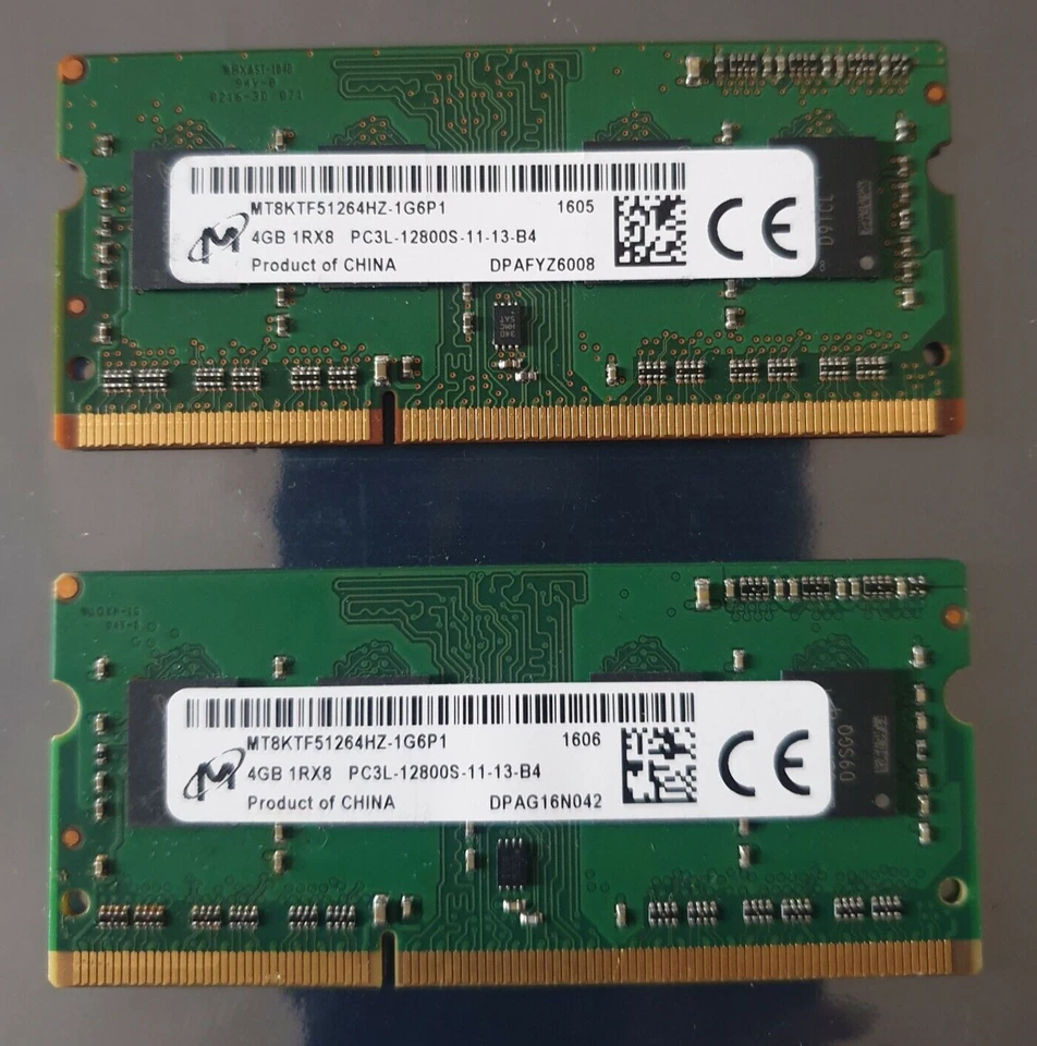 Micron 8GB 2X4GB DDR3 1RX8 1600MHz PC3L-12800S 204pin SODIMM Laptop Memory RAM  - Image 1 of 1