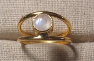 Goldplatte/Sterlingsilber Regenbogen Mondstein Ring UK N/US 6,75. Geschenktüte. - Bild 1 von 5