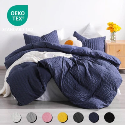 Juego de funda nórdica Seersucker de alta calidad con funda de almohada bonitos colores ricos Foto 1 de 4