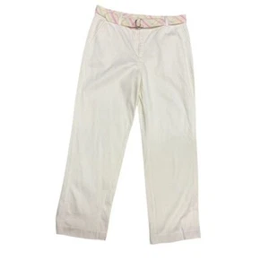 Duck Head White Cream Textured Cotton Pants w/ Belt Women's Size 12 - Picture 1 of 11