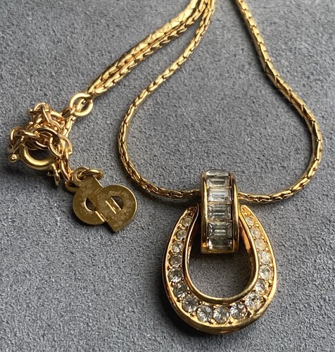 Collana Ciondolo Catena Strass Christian Dior Tono Oro