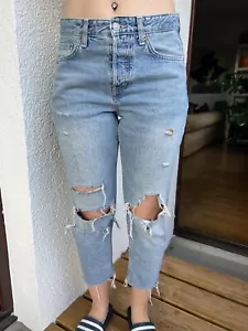 H & M Jeans Hose Jeanshose Blau Hellblau Gr. 26 destroy Löcher 7/8 Länge - Bild 1 von 6