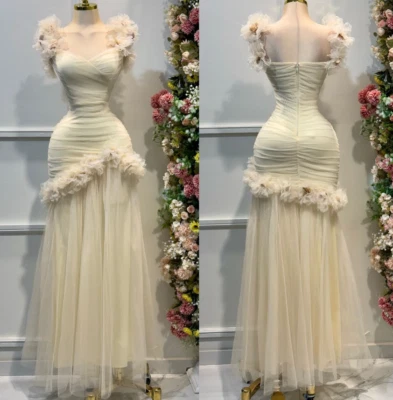 Vestidos de noiva sereia amarelo claro mangas curtas babados tule vestidos de noiva - Imagem 1 de 4