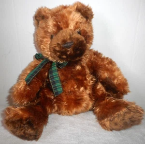 TY Classic Beanie Baby kastanienbraun 16 Zoll Teddybär langes Fell Plüsch grün kariert Schleife 10 Zoll - Bild 1 von 10