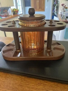 Vintage Dun-Rite Wood 8 Pipe Stand Holder & Glass Humidor - Picture 1 of 24