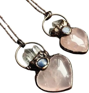 TEAMWILL 1PC Reiki Natural Rose Crystal Heart Pendant Clear Quartz Point... - Picture 1 of 8