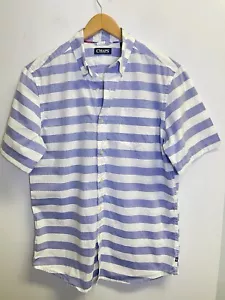CHAPS Mens Size M Button Down Shirt Short Sleeve Blue Striped Cotton - Picture 1 of 6