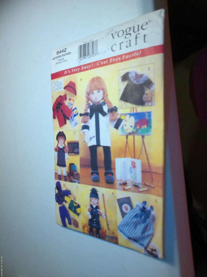 Vogue Very Easy 9442 Doll Clothes 18" Painter, Baseball, French Coat & Hat - Image 1 of 1