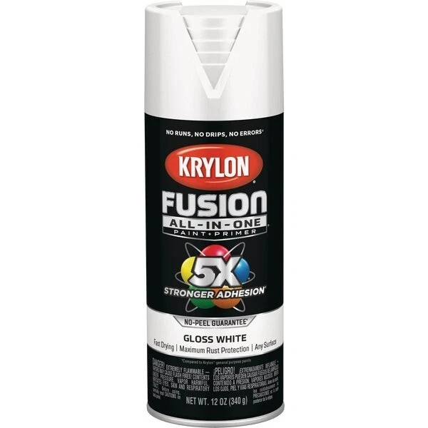 Krylon Fusion K02727007 Primer and Spray Paint Gloss White 12 Oz Aerosol Can