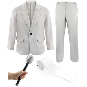 Costume pop star justin anni 00 tuta grigia giacca pantaloni bianco cravatta abito fantasia - Foto 1 di 4