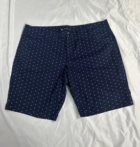 Lee Midrise Fit Chino Bermuda Short Navy Blue Polka Dot Women Sz 16 Med Stretch - Picture 1 of 4