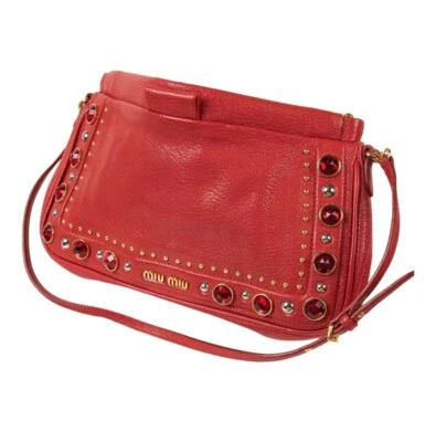 Bolsa de couro vermelha Miu Miu cristal vermelho - Imagem 1 de 4