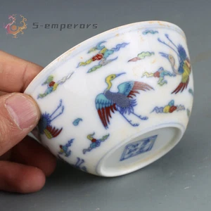 3,1" China Jingdezhen Doucai Kontrastfarben Porzellan rot gekrönt Kranich Tassen - Bild 1 von 5
