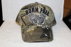 MOTORCYCLE WINGS BORN FREE BIKER RIDE OR DIE BASEBALL CAP ( CAMOUFLAGE ) - Picture 1 of 3
