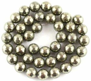10mm Natural Small Cut Round Faceted Pyrite Gemstone Beads 15" Hand DIY Making - Picture 1 of 2