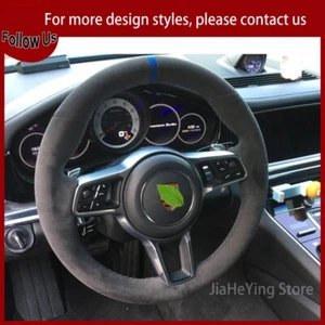 Hand Sew Steering Wheel Cover For Porsche Cayenne Macan Panamera 718 Taycan 911 - Picture 1 of 7