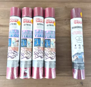Siser lot of 5 Glitter & Diamonddust HTV heat transfer vinyl rolls in pink shade - Picture 1 of 11