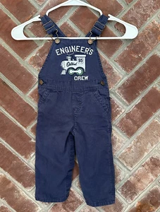 Oshkosh B’gosh Overalls Navy Blue Embroidered 12 Months Engineer’s Crew - Picture 1 of 8