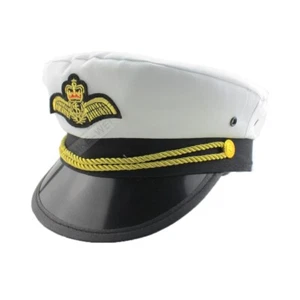 White Yacht Captain Skipper Navy Sailor Boat Cap Hat Costume New - Picture 1 of 5